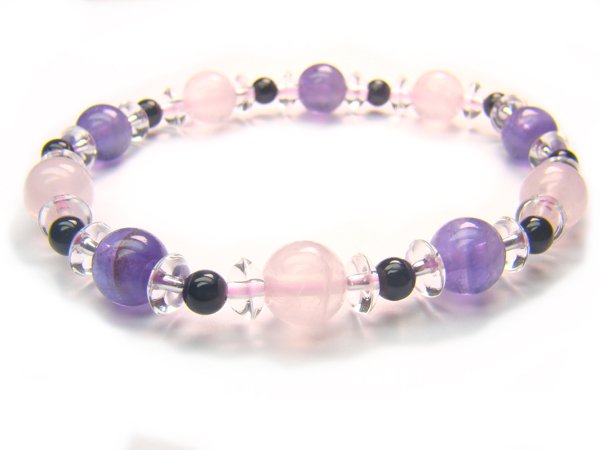 BA9965 Rose Quartz Onyx Amethyst Clear Quartz Bracelet 1