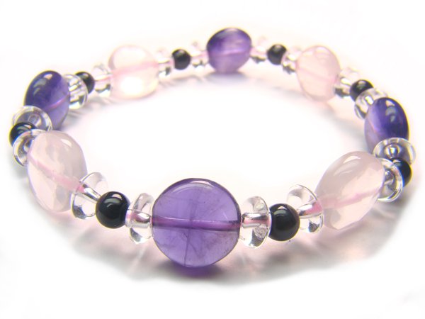BA9986 Rose Quartz Onyx Amethyst Clear Quartz Bracelet 3