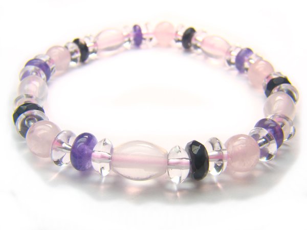 BA9972 Rose Quartz Onyx Amethyst Clear Quartz Bracelet 4