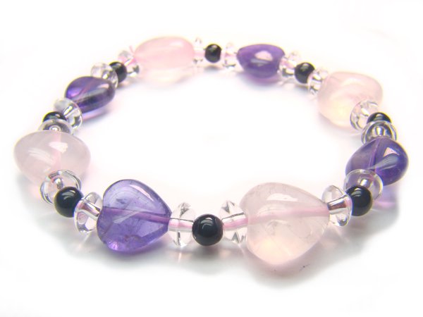 BA9975 Rose Quartz Onyx Amethyst Clear Quartz Bracelet 6