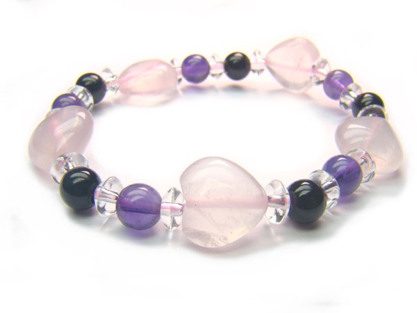 BA9976 Rose Quartz Onyx Amethyst Clear Quartz Bracelet 7