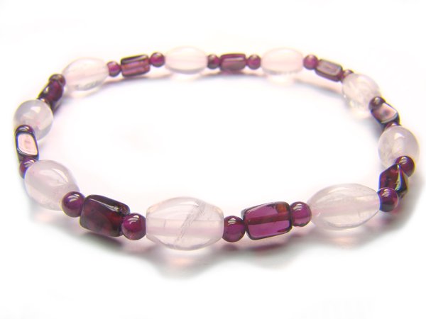 BB54 Rose Quartz Garnet Clear Quartz Bracelet 8