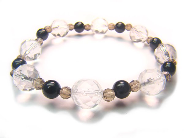 BB56 Smoky Quartz Onyx Clear Quartz Bracelet 7
