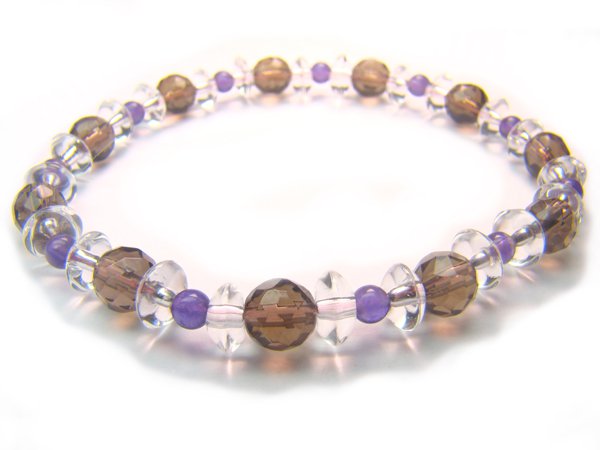 BB63 Smokey Quartz Amethyst Clear Quartz Bracelet 1