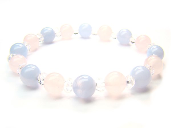 BB87 Blue Lace Agate Clear Quartz Rose Quartz Bracelet 5