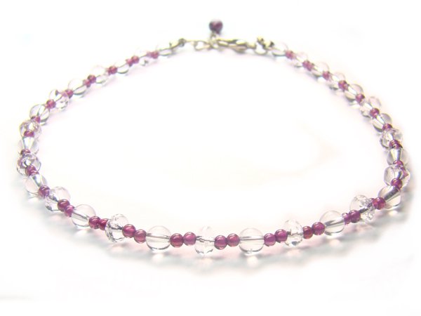 AA212F Garnet Clear Quartz Anklet