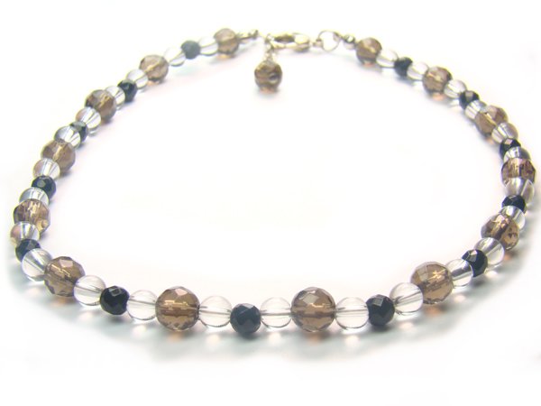 AA214F Smoky Quartz Clear Quartz Onyx Anklet