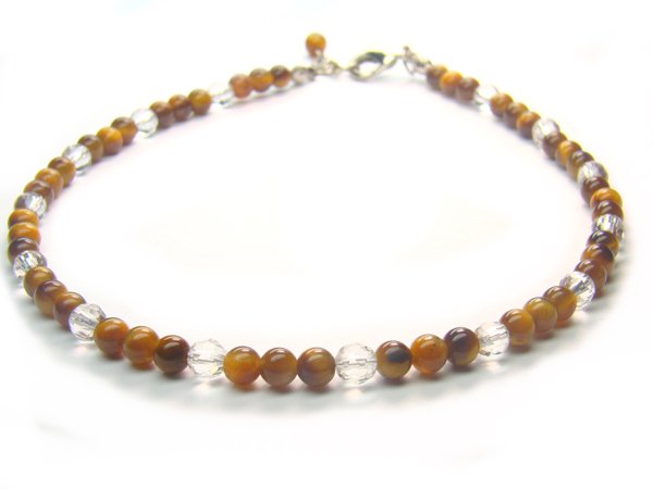 BB77F Tiger Eye Clear Quartz Anklet