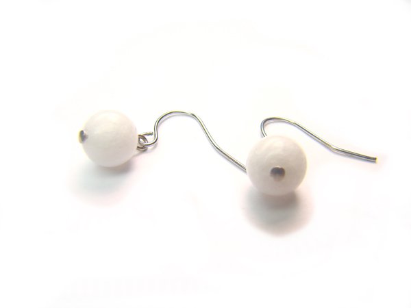 EWJXRS0800X White Jade Round Shape 8 mm Earrings