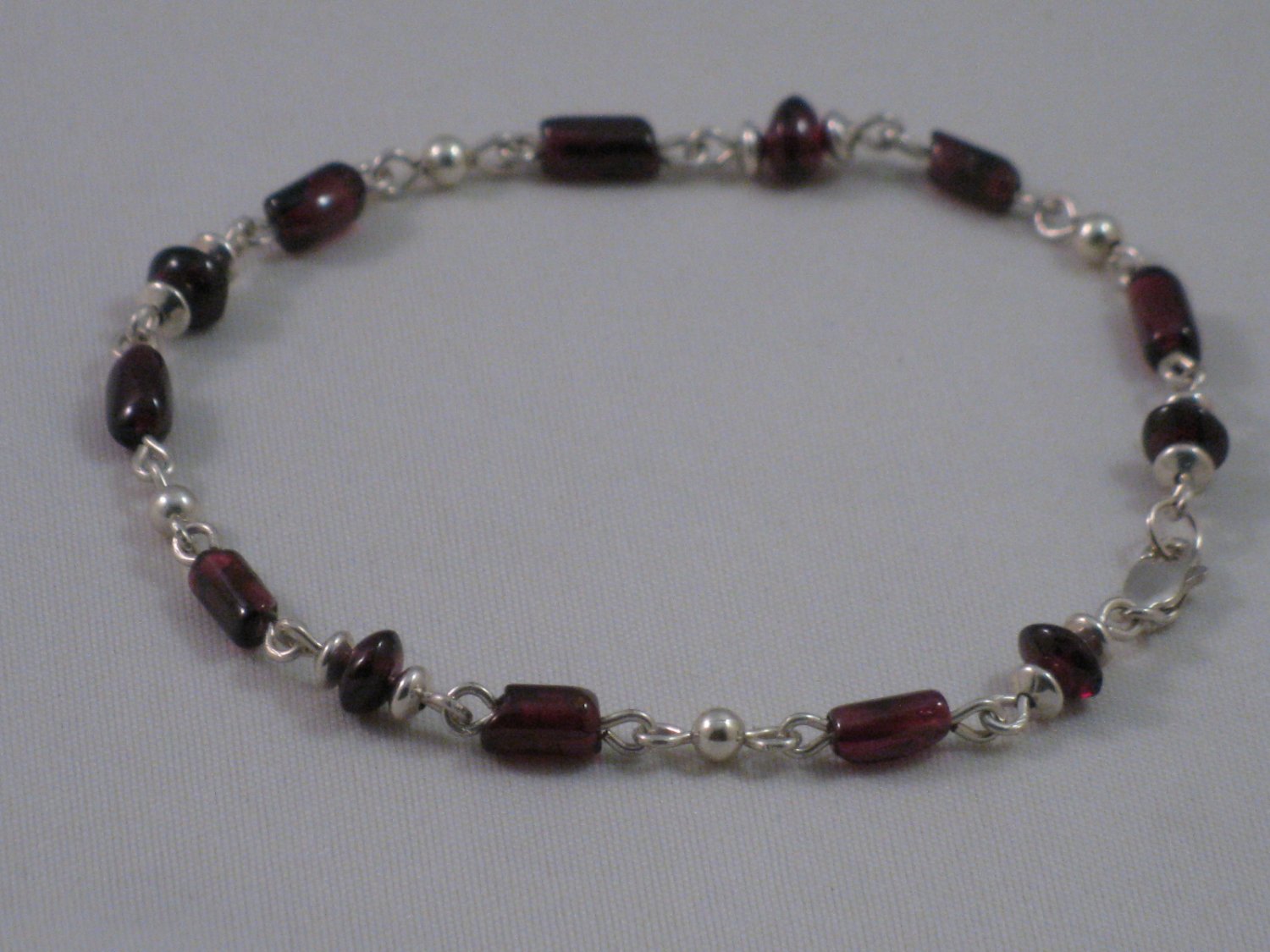 Genuine Garnet Sterling Silver Bracelet - T171B