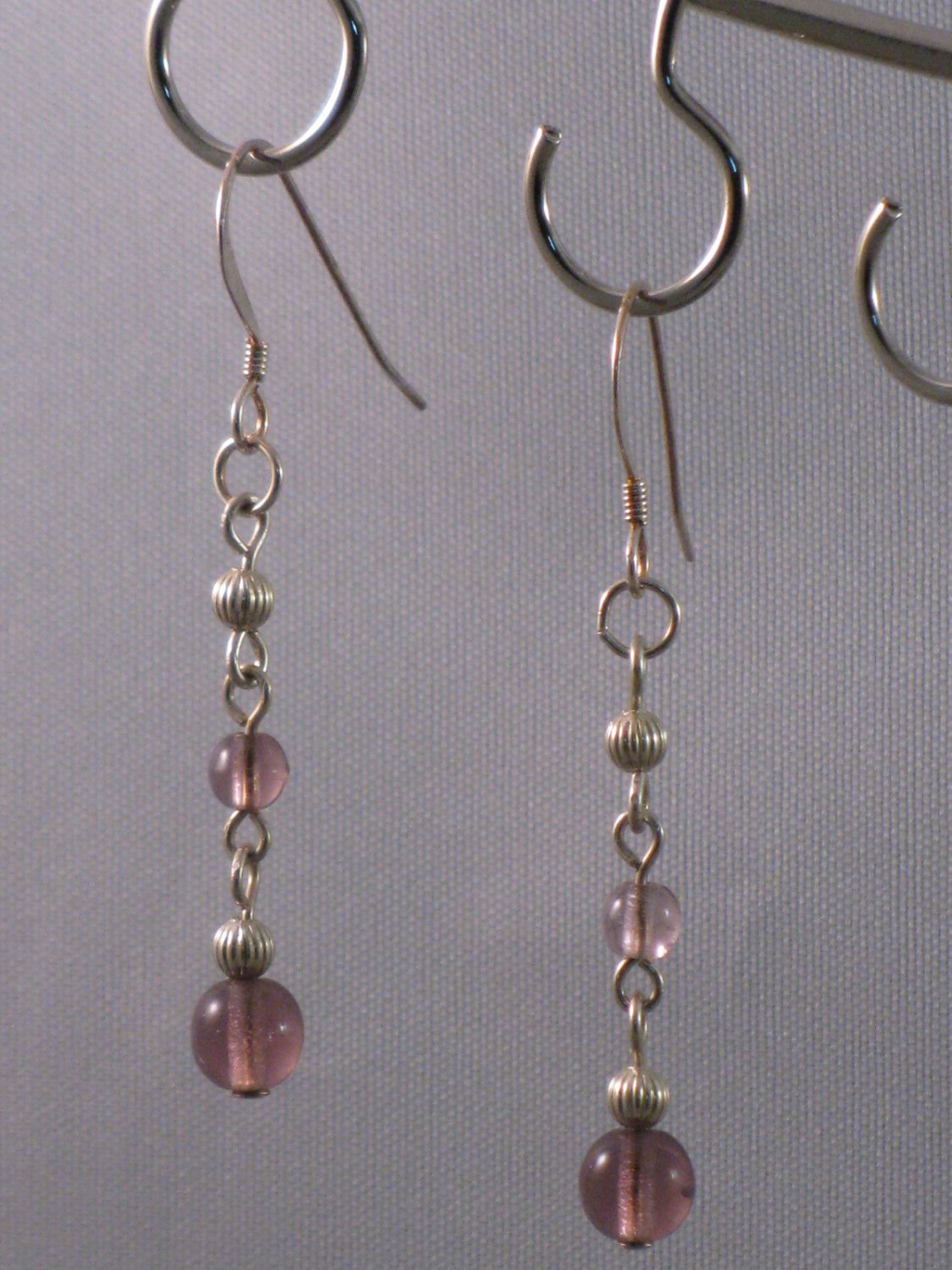Purple Czech Glass Sterling Silver Earrings - 118C