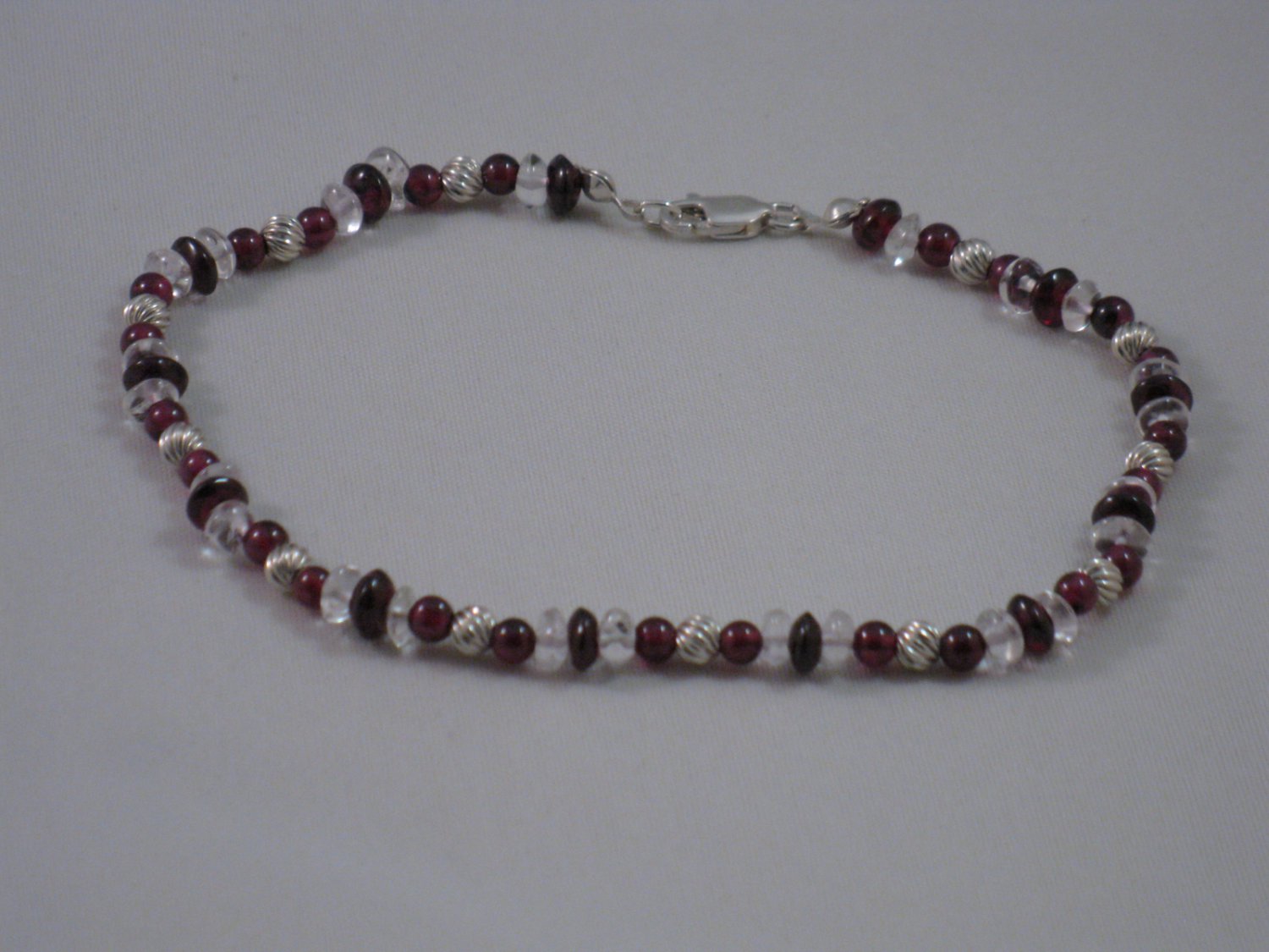 Garnet & Rock Crystal Sterling Silver Anklet - T179D