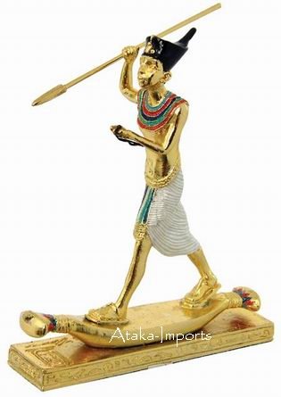 PEWTER-KING TUTANKHAMUM ON PAPYRUS RAFT FIGURINE (6226s)