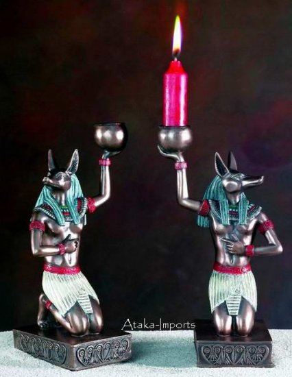SET OF 2 -EGYPTIAN GOD ANUBIS CANDLEHOLDER-SPECIAL (5482)