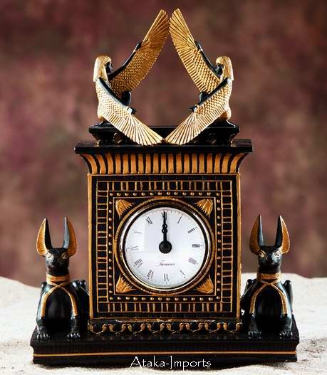 EGYPTIAN ANUBIS & ISIS ANTIQUE CLOCK (5959)
