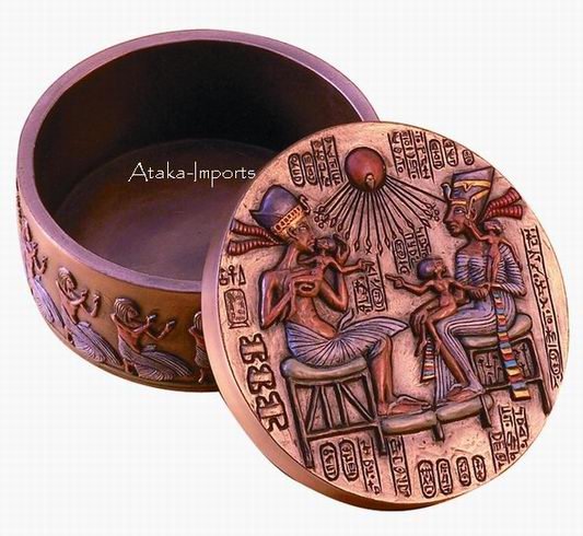 EGYPTIAN AKHENATAN & NEFERTITI JEWELRY BOX (6118)