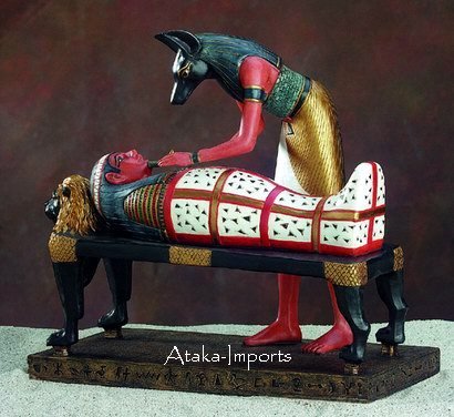 EGYPTIAN ANUBIS PREPARING MUMMY w COFFIN STATUE (7705)