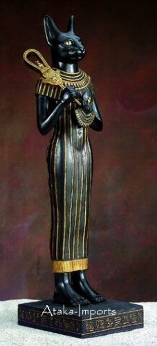 BASTET HOLDING AEGIS-SISTRUM-EGYPTIAN STATUE (5312)