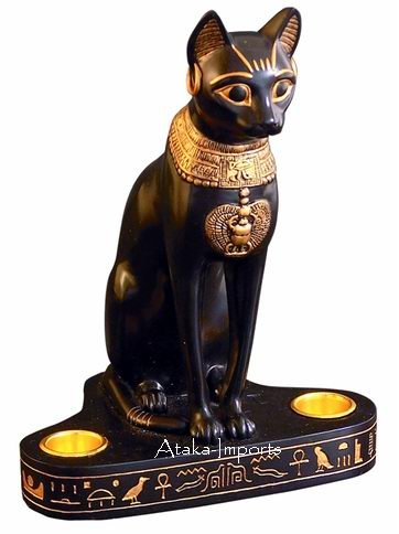 BAST-EGYPTIAN BASTET DOUBLE CANDLEHOLDER (6112)
