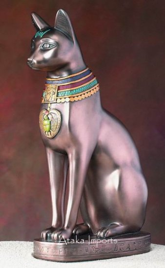 BASTET STATUE w COLORED JEWELRY -EGYPTIAN BAST (5492)