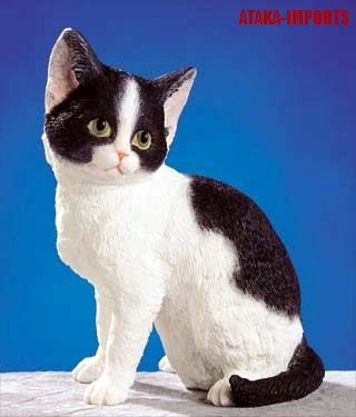 BLACK AND WHITE-MIXED-CAT FIGURINE-STATUE (5264s)