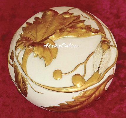 HANDPAINTED ART NOUVEAU JEWELRY BOX W CICADA & VINE DESIGN (6634)
