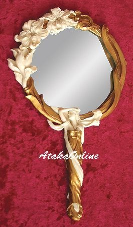 HANDPAINTED ART NOUVEAU HAND MIRROR W LADY (6631)
