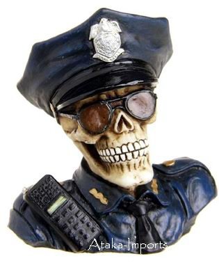 POLICE SKULL FIGURINE-STATUE-SKELETONS-POLICEMAN-HALLOWEEN (6388)