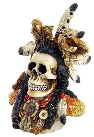 INDIAN WARRIOR SKULL-SKELETONS FIGURINE-HALLOWEEN (6381)