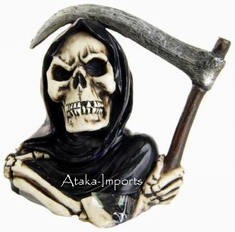 GRIM REAPER SKULL-SKELETONS FIGURINE-STATUE-SPOOKY-WOW-HALLOWEEN (6387)