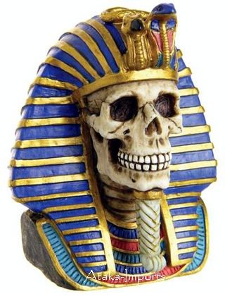EGYPTIAN KING TUTANKHAMUN-TUT SKULL FIGURINE-SKELETONS-HALLOWEEN (6383)