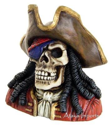 PIRATE-BUCCANEER SKULL-SKELETONS FIGURINE-STATUE-HALLOWEEN (6384)