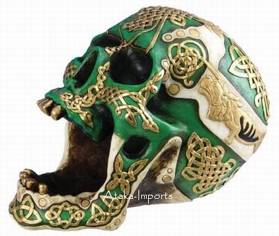 CELTIC LION ASHTRAY-HOWLING SKULL STATUE-UNIQUE-SALE (6408)