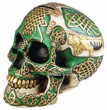 CELTIC LION SKULL STATUE MONEY BANK-SALE (6411)