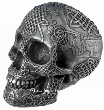 SILVER CELTIC LION SKULL STATUE-BUY NOW-NEW (6412)