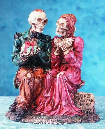 HALLOWEEN WEDDING CAKE TOPPER-SKULL COUPLE STATUE-COOL (5164)