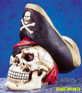 PIRATE SKULL HEAD MONEY BANK STATUE-BIZARRE-COOL (5258)