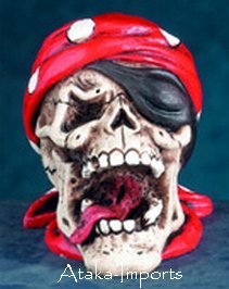 BUCCANEER-PIRATE FIGURINE STATUE-HUMAN SKULL-BIZARRE (5706)