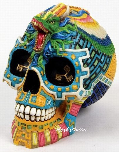 MAYAN SERPENT SKULL MONEY BANK-MAYAN CULTURE-COLORFUL-HANDPAINTED (6510)