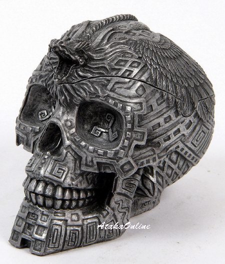 MAYAN SKULL ASHTRAY-MAYAN CULTURE-METALLIC COLOR-HANDPAINTED (6511)