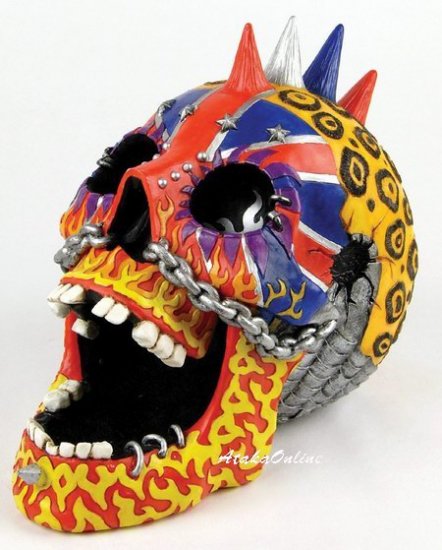 PUNK ROCK SKULL ASHTRAY-COLORFUL-HANDPAINTED (6512)