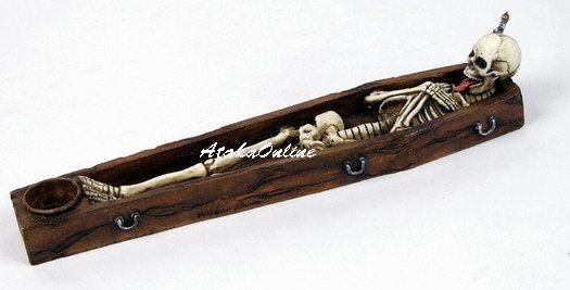 SKELETON & COFFIN INCENSE BURNER-BIZARRE-FUNNY (6500)