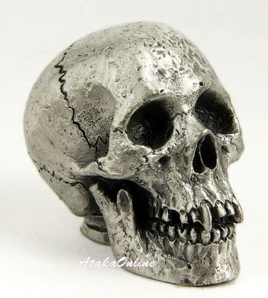 MINI SKULL FIGURINE-PEWTER-METALLIC- WOW (6489)
