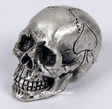 MINI SPADE SKULL FIGURINE-PEWTER-METALLIC-WOW (6490)