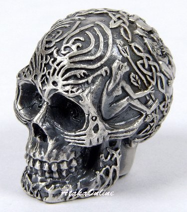 MINI TRIBAL SKULL FIGURINE-PEWTER-METALLIC (6487)