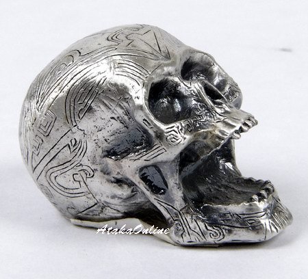 MINI TATTOO SKULL FIGURINE-PEWTER-METALLIC (6488)