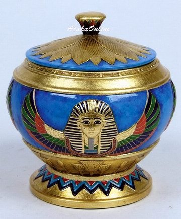 EGYPTIAN PHARAOH KING TUT SUGAR JAR-CERAMIC-FINEST (6484)
