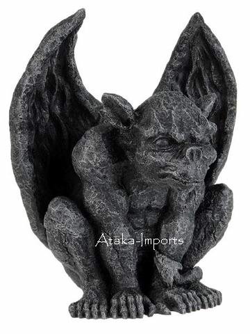 CROUNCHING GARGOYLE w WINGS STATUE-GOTHIC-GORGEOUS-NEW (6313)