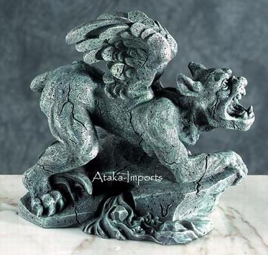 PERCHED GARGOYLE ON ROCK STATUE-NEAT-GOTHIC (5698)