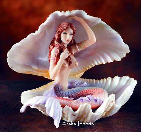 MERMAID SITTING IN SHELL-STATUE-FIGURINE-LIVELY (5918s)
